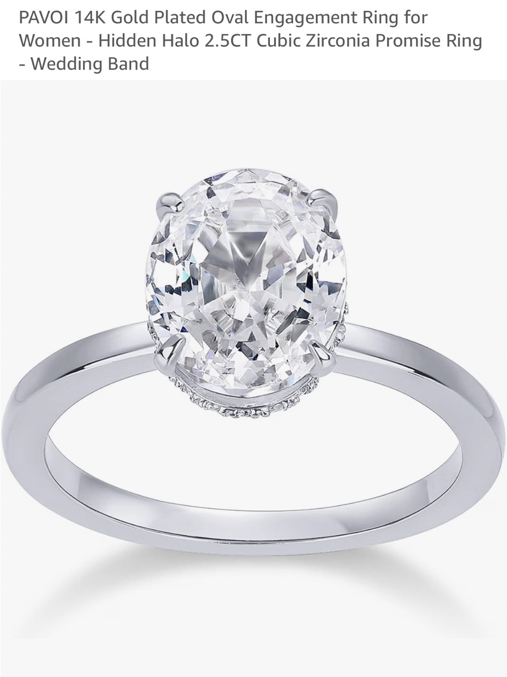 PAVOI Silver-Tone Oval CZ Engagement Ring - Clear Stone